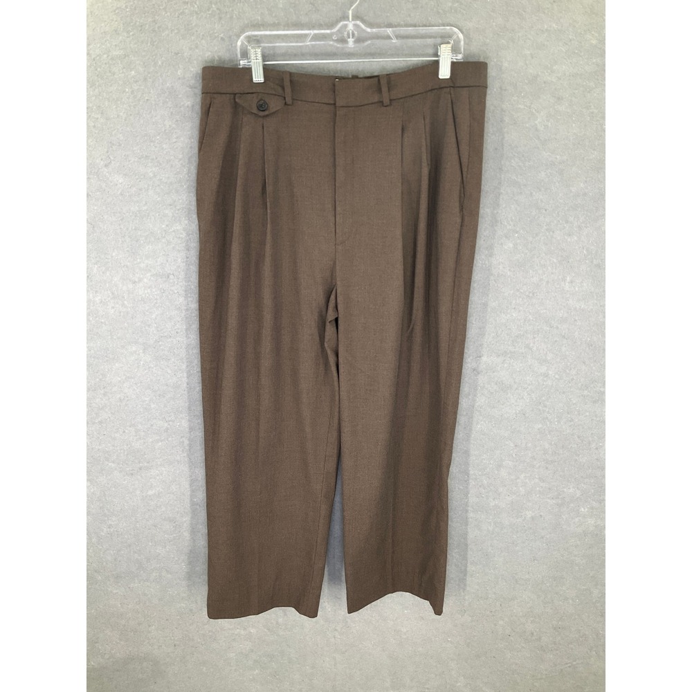 Zara Womens XL Brown Pleated Front Dress Pants High Rise Career Trouser